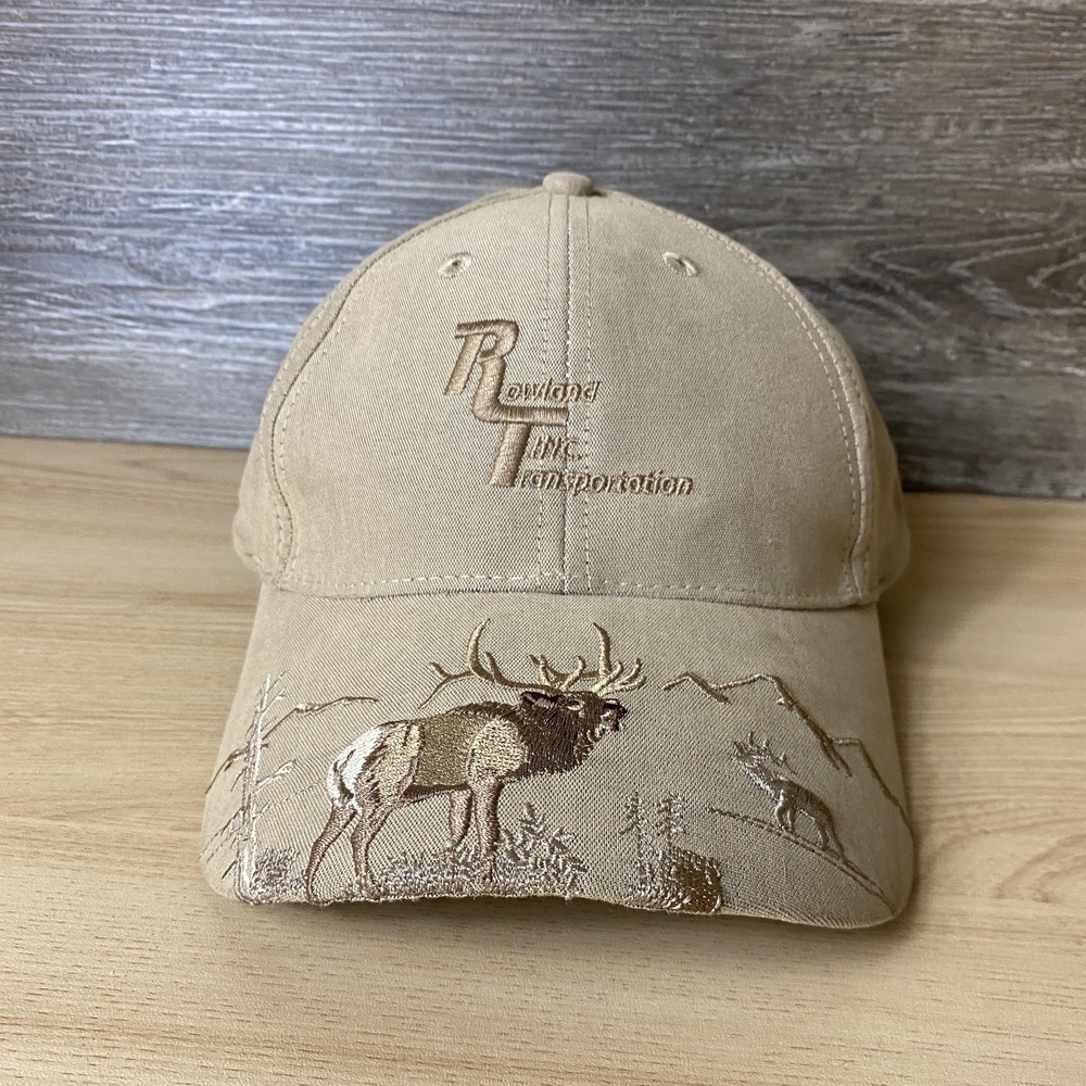 Rowland Tire Transportation Hat Cap Strap Back Tan Embroidered Elk Outdoors Mens